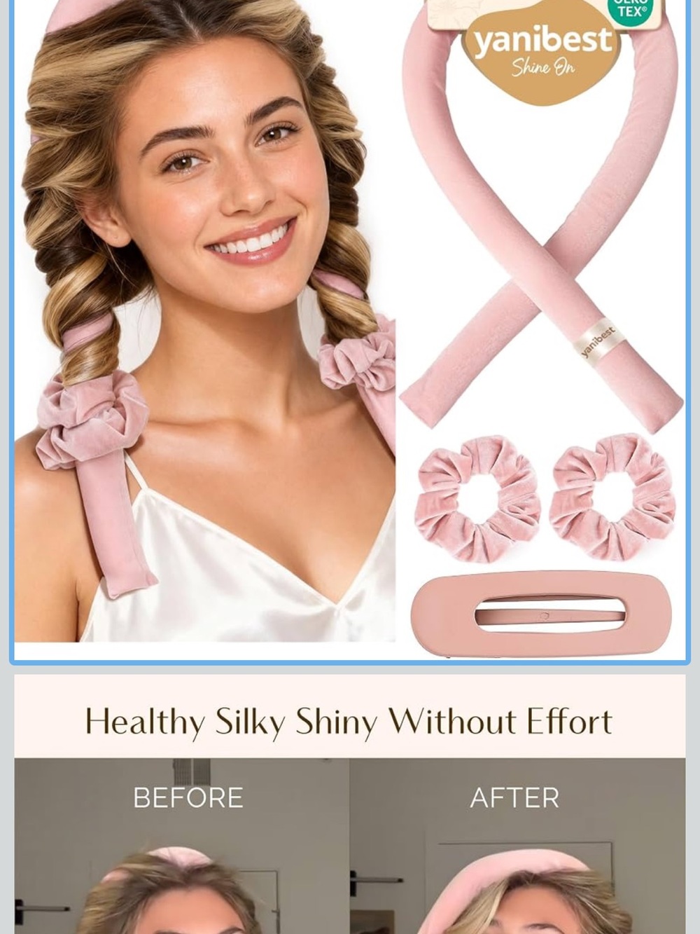 Pink Heatless Hair Curler Set for Women
